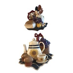 Vtg 1997 Home Interior Kitchen Wall Decor SunFlower Teapot Utensil Crock Flowers